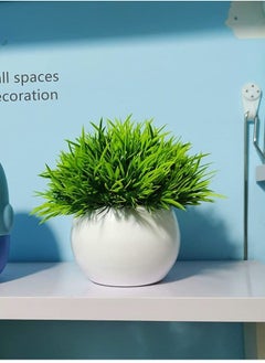Generic Mini Artificial Potted Plants Fake Plants Plastic Green Grass Small Faux Plant Artificial Plants in Pots for Home Decor Indoor Tabletop Decor  - Image 4