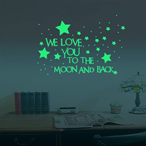 Homics Nursery Wall Decals Glowing Words Stickers - WE Love You to The Moon and Back - Words Glow in The Dark with Stars Around Wallpaper for Kids Bedroom Ceiling - Image 4