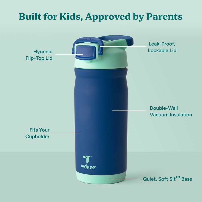 Reduce Hydrate Pro Kids 14oz Stainless Steel Insulated Water Bottle w/Straw â€“ Spill Proof Tumbler for Kids â€“ 30 Hour Cold Retention â€“ Dishwasher Safe Leak-Proof Design - Nautical Mist - Image 3
