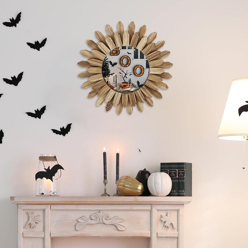 windforgecraft Wall Mirror Rustic Wood Sunburst Boho Mirror Wall Decor Farmhouse Wall Decor Circle Mirrors Decorative Mirrors Vintage Wall Decorations for Living Room for Bedroom Living Room Entryway - Image 5