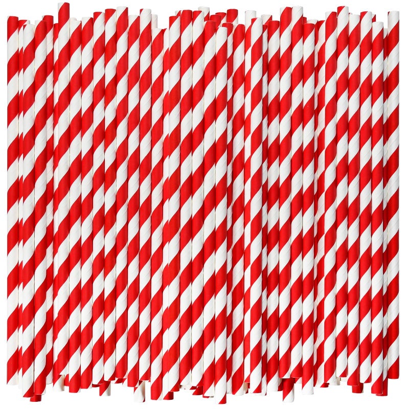 chunspak Disposable Paper Drinking Straws Red Striped 775 x024 1000 Counts  Restaurant Pack 