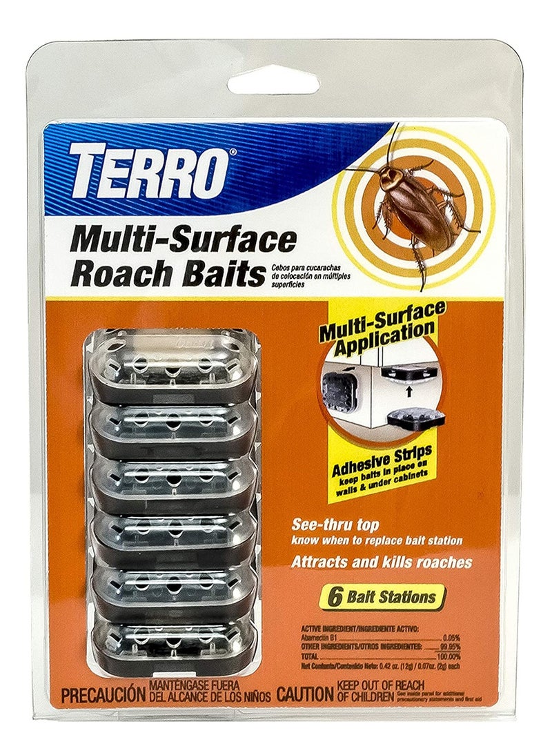TERRO T500 Indoor Multi-Surface Roach Killing Bait Cockroach Killer - 6 Bait Stations - Image 1