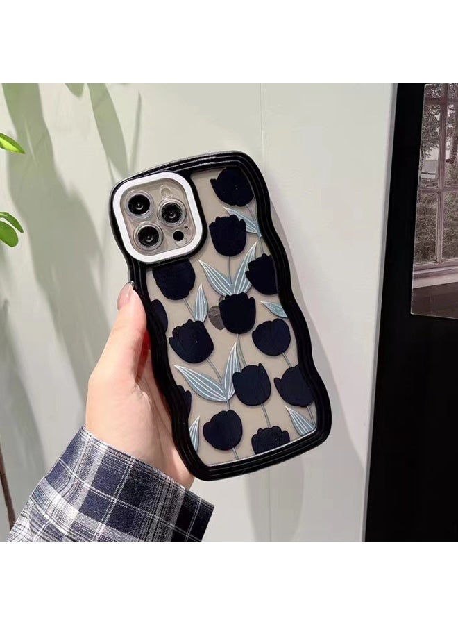 NIBEMINENT Big Waves Protective TPU Case Cover For iPhone 15 Plus, Flower Moon Stream With Black Love Bracelet - Image 1