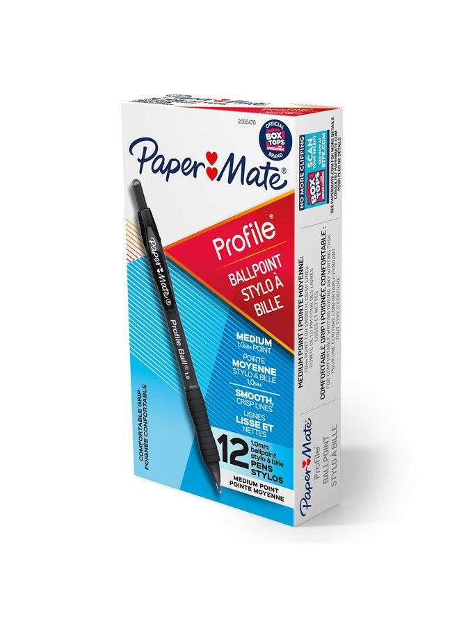 Paper Mate Ballpoint Pen, Profile Retractable Pen, Medium Point (1.0Mm), Black, 12 Count  - Image 1
