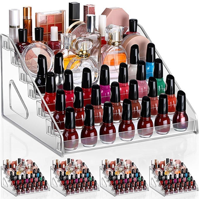 4 PCS 7 TIERS STYLE ACRYLIC NAIL POLISH ORGANIZER CLEAR GLASSES HOLDER SUNGLASSES ORGANIZER NAIL POLISH HOLDER ACRYLIC GLASSES STAND ESSENTIAL OILS COSMETIC DISPLAY CASES EYEWEAR RACK