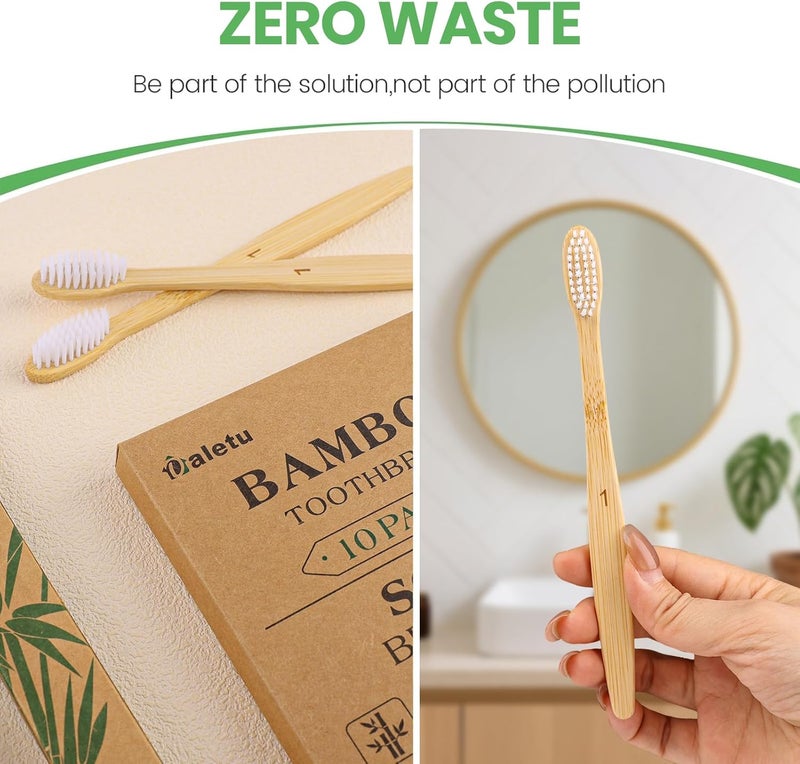 Daletu Bamboo Toothbrush Soft Bristle10-Pack, Biodegradable BPA Free Natural Toothbrush, Eco-Friendly, Wooden Organic Non-Plastic Travel Toothbrushes for Adults - Image 4