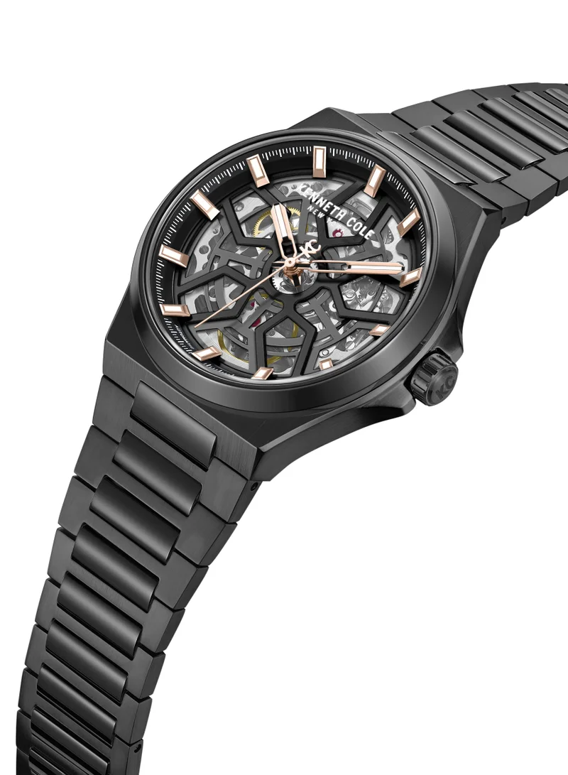 كينيث كول نيو يورك ساعة فيرازانو أوتوماتيكية للرجال بقرص أسود وسوار ستانلس ستيل