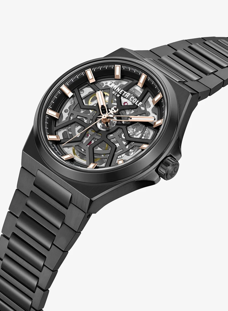 Kenneth Cole New York Verrazzano Black Stainless Steel Bracelet Automatic Watch for Men , 43.5mm