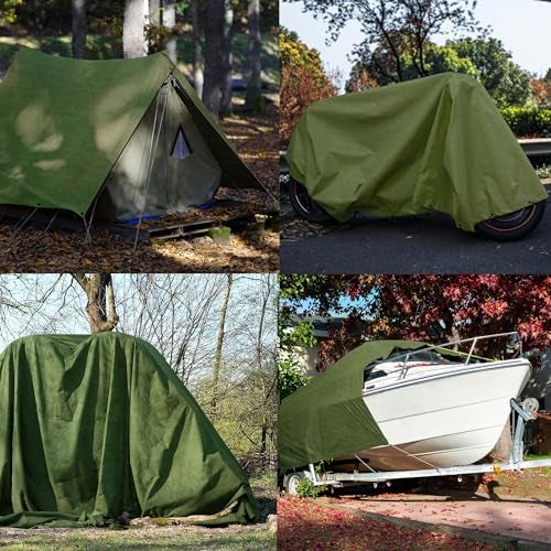 Zuperia Heavy Duty Canvas Tarp (8' x 10' ft - Pack of 2) with Rustproof Grommets, UV Resistant & Tear Resistant Multipurpose Tarpaulin Cover for Outdoor, Industrial & Commercial Use (Olive Green) - Image 5