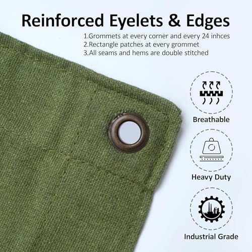 Zuperia Heavy Duty Canvas Tarp (8' x 10' ft - Pack of 2) with Rustproof Grommets, UV Resistant & Tear Resistant Multipurpose Tarpaulin Cover for Outdoor, Industrial & Commercial Use (Olive Green) - Image 2