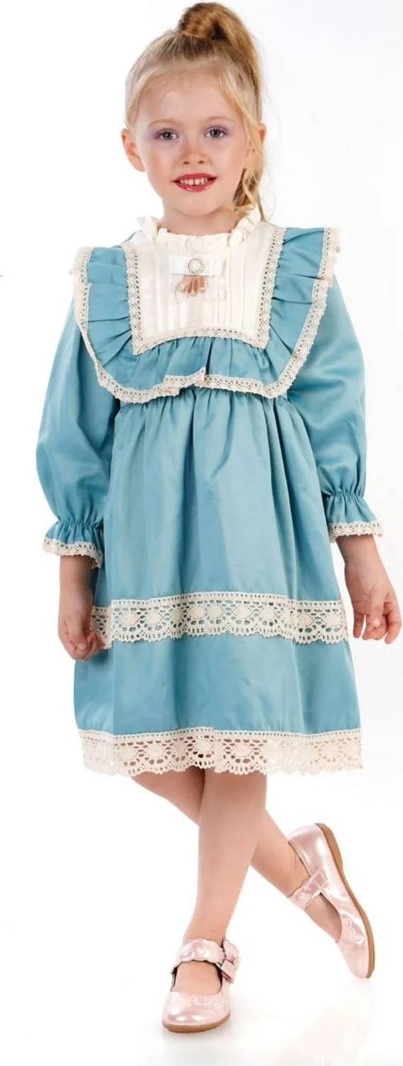 مينيمن جيجيليري My Little Ones Laced Scalloped Bowknot Vitange Girl's Dress - Mint