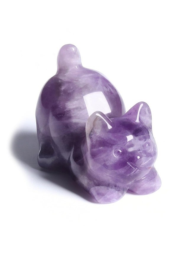 CrystalTears Amethyst Crystal Cat Figurine Carved Healing Crystals Gemstones Cat Animal Statue Cute Cat Ornament for Home Desk Decor Good Luck Cat Gifts for Women Men Christmas 1.6” - Image 1