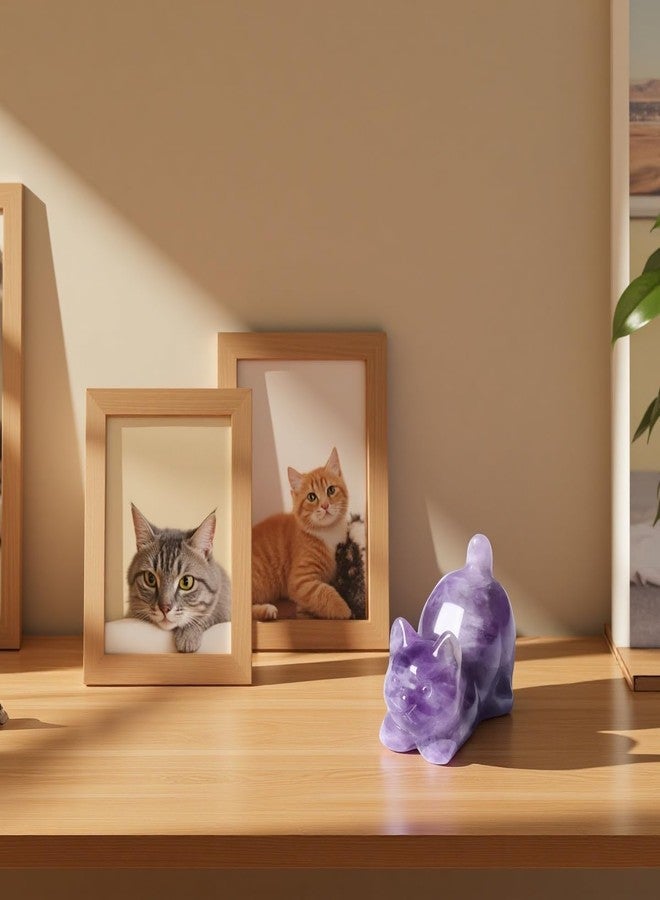 CrystalTears Amethyst Crystal Cat Figurine Carved Healing Crystals Gemstones Cat Animal Statue Cute Cat Ornament for Home Desk Decor Good Luck Cat Gifts for Women Men Christmas 1.6” - Image 3