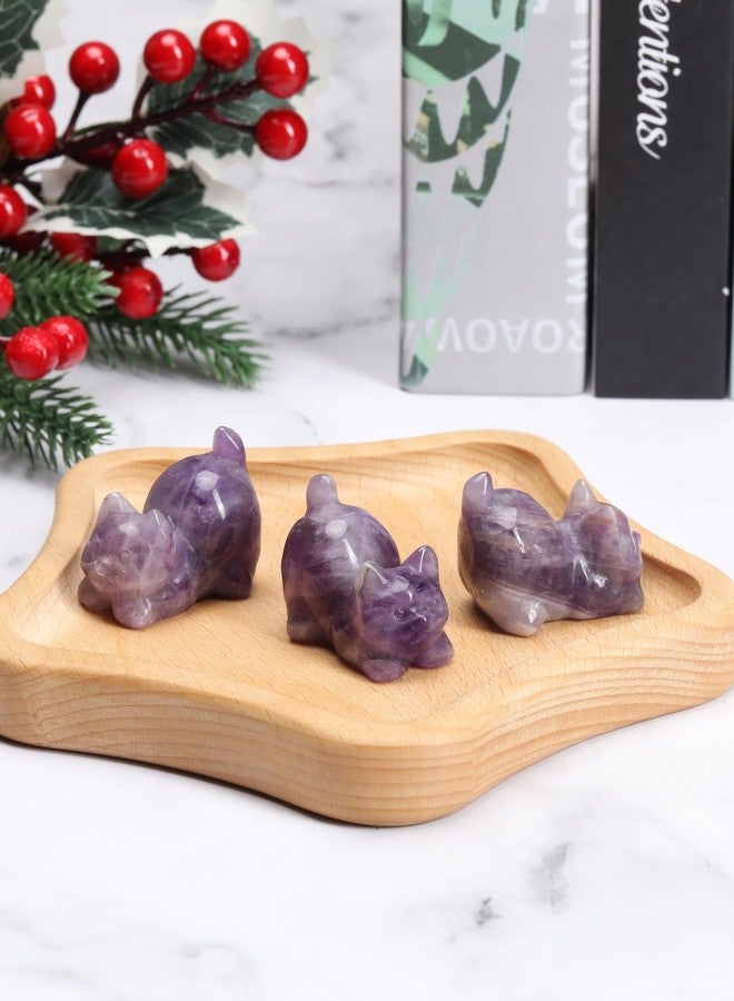 CrystalTears Amethyst Crystal Cat Figurine Carved Healing Crystals Gemstones Cat Animal Statue Cute Cat Ornament for Home Desk Decor Good Luck Cat Gifts for Women Men Christmas 1.6” - Image 4