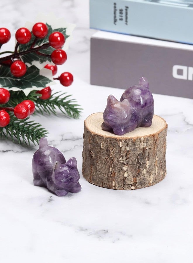 CrystalTears Amethyst Crystal Cat Figurine Carved Healing Crystals Gemstones Cat Animal Statue Cute Cat Ornament for Home Desk Decor Good Luck Cat Gifts for Women Men Christmas 1.6” - Image 2