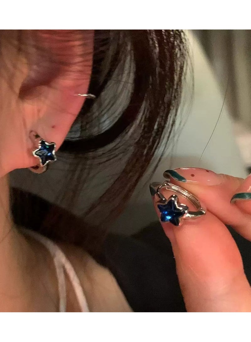 Goolsky Blue Star Hoop Earrings – Trendy 2025 Celestial Studs for Women, Unique Statement Jewelry with Elegant Sparkle  - Image 1