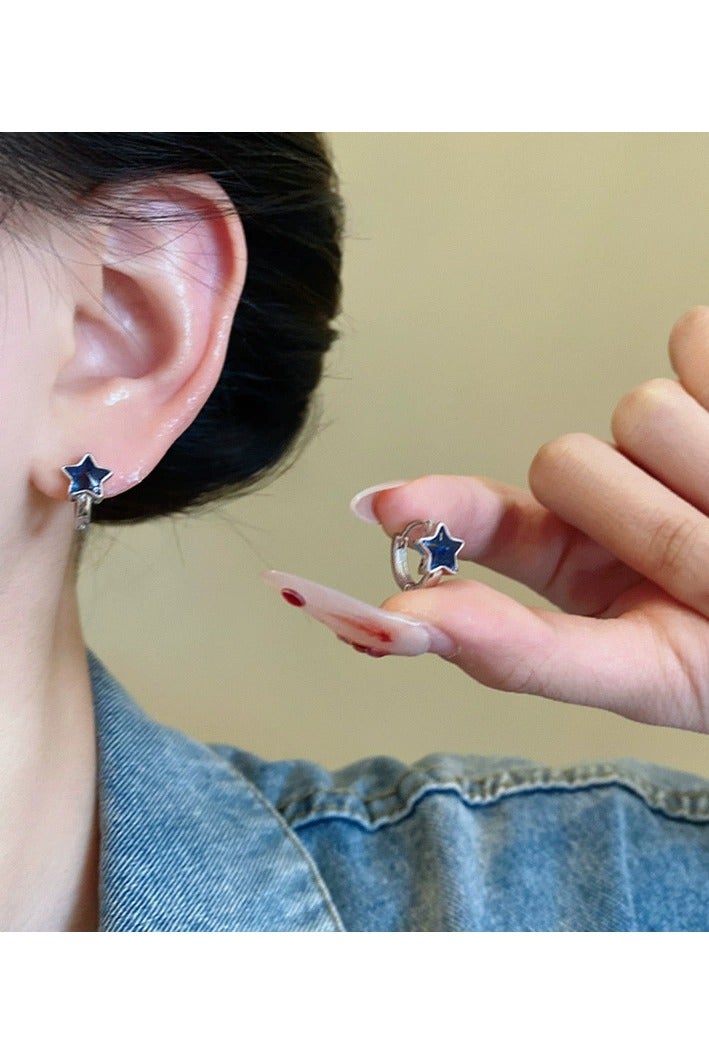 Goolsky Blue Star Hoop Earrings – Trendy 2025 Celestial Studs for Women, Unique Statement Jewelry with Elegant Sparkle  - Image 3
