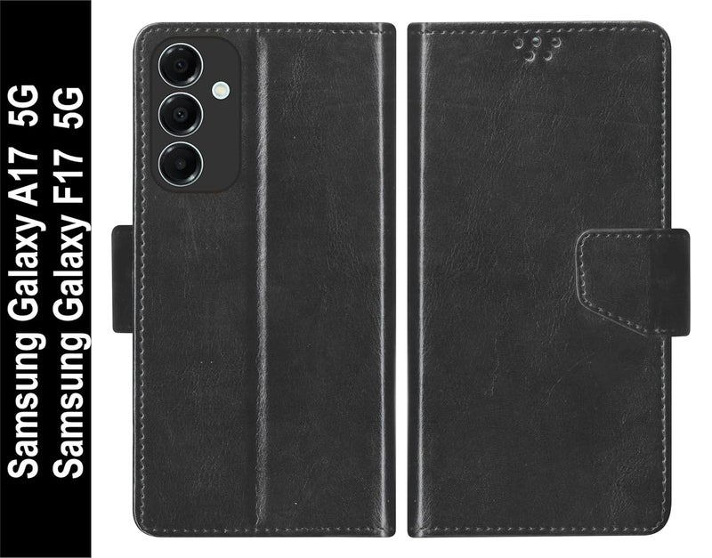 SBMS Flip Cover for Samsung Galaxy A17 5G / Samsung Galaxy F17 5G Back Cover Case with Magnatic Closure | Inbuilt Stand | Card & Money Pocket (Black) - Image 2