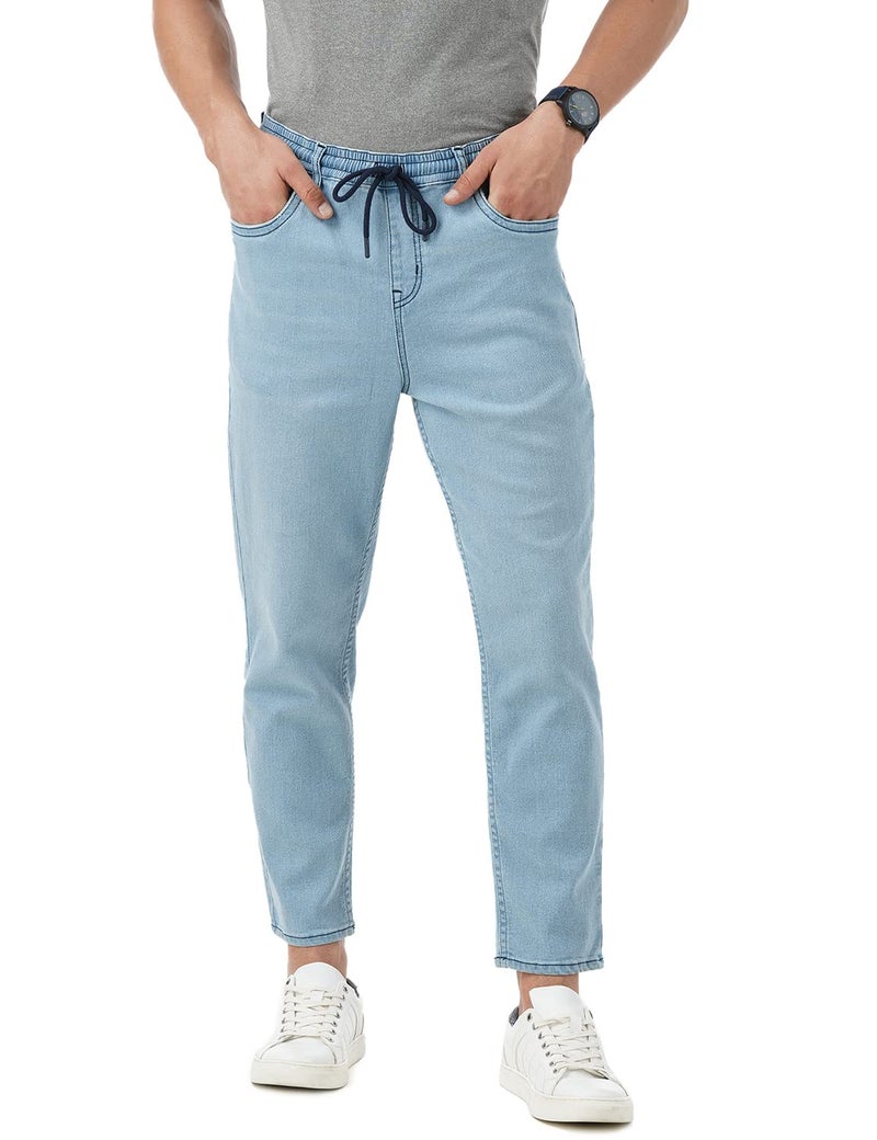 INKD Men's Stretchable Jogger Mid Rise Jeans (Sky Why, 28) - Image 1