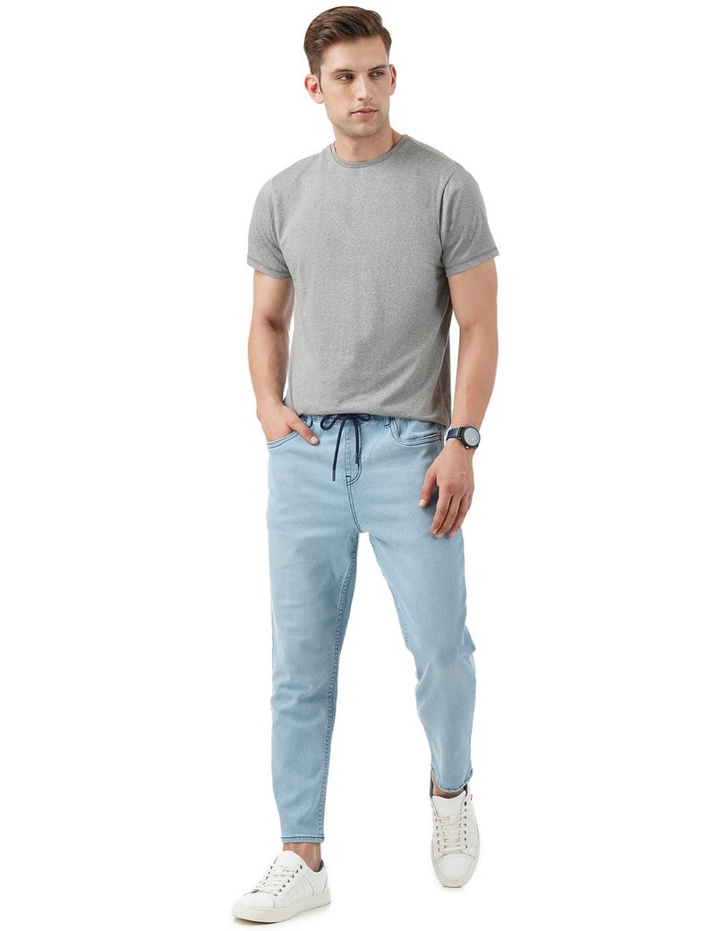 INKD Men's Stretchable Jogger Mid Rise Jeans (Sky Why, 28) - Image 5
