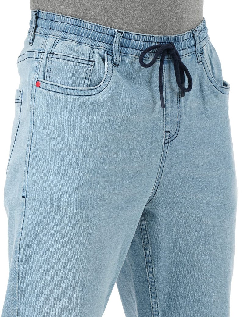 INKD Men's Stretchable Jogger Mid Rise Jeans (Sky Why, 28) - Image 4