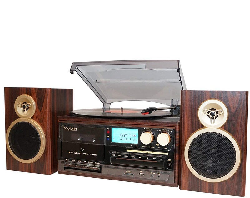 Boytone BT-28SPM, Bluetooth Classic Style Record Player Turntable with AM/FM Radio, CD / Cassette Player, 2 Separate Stereo Speakers - Image 1