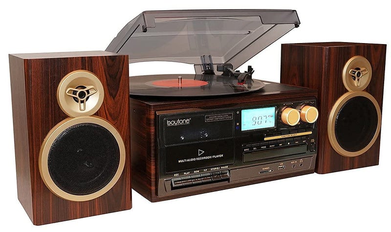 Boytone BT-28SPM, Bluetooth Classic Style Record Player Turntable with AM/FM Radio, CD / Cassette Player, 2 Separate Stereo Speakers - Image 5