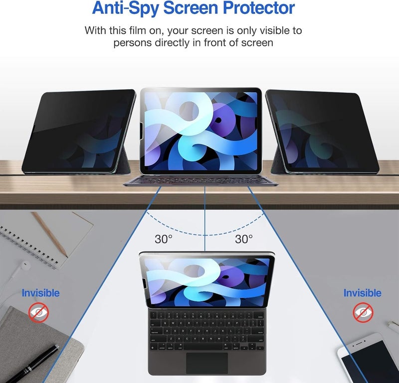 Procases [2 Pack] Ipad Air 5Th 2022/ Ipad Air 4Th 2020/ Ipad Pro 11 4Th 2022/ 3Rd 2021/ 2Nd 2020/ 1St 2018 Privacy Screen Protector, Anti-Spy Tempered Glass For 10.9 Ipad Air 5 4 / Ipad Pro 11" 4 3 2 1 - Image 3
