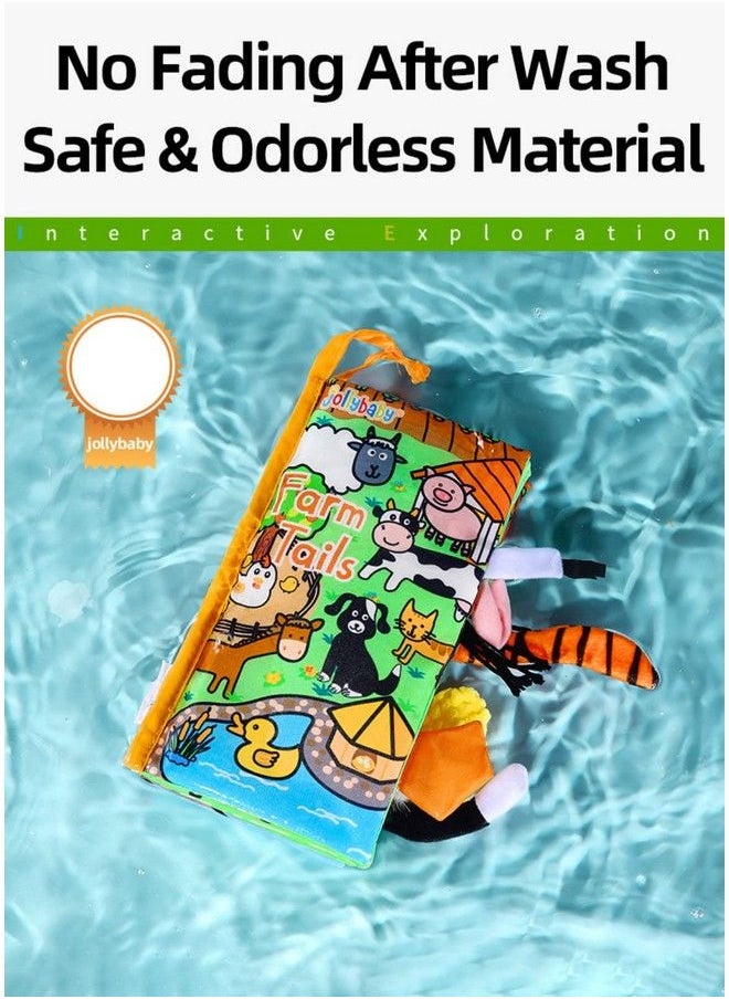 Jollybaby - Baby Cloth Books Touch & Feel Crinkle Soft Books For Infants Babies Toddler Early Educational Interactive Stroller Toys Baby Girl & Boy Gift(Farm Tails) - Image 1