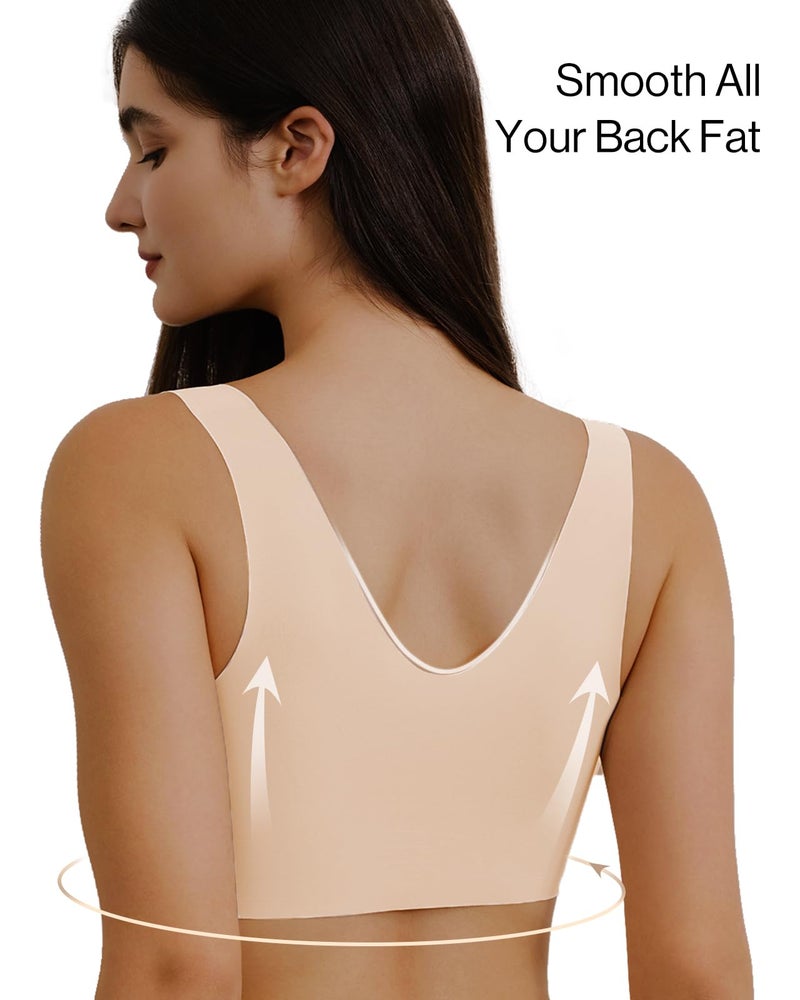 Ubras Seamless Bras for Women Full Coverage Wireless Bralette Widen Straps & Side, Comfortable Breathable Smooth Pull On Bras (Nude, L) - Image 2