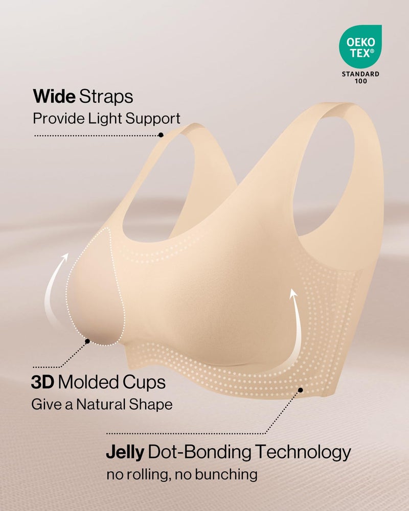 Ubras Seamless Bras for Women Full Coverage Wireless Bralette Widen Straps & Side, Comfortable Breathable Smooth Pull On Bras (Nude, L) - Image 4
