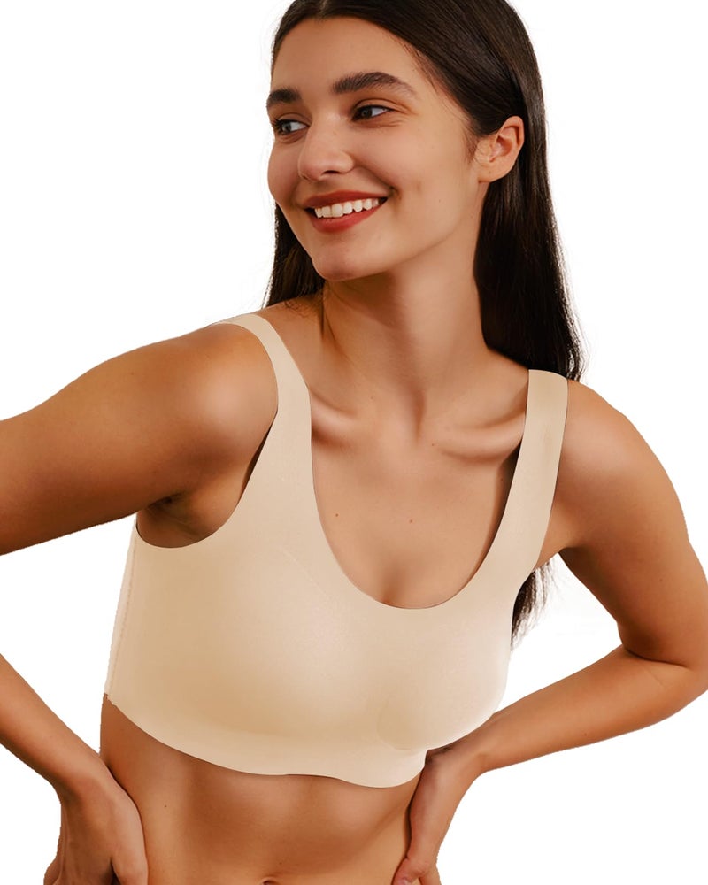 Ubras Seamless Bras for Women Full Coverage Wireless Bralette Widen Straps & Side, Comfortable Breathable Smooth Pull On Bras (Nude, L) - Image 3