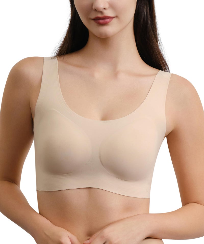 Ubras Seamless Bras for Women Full Coverage Wireless Bralette Widen Straps & Side, Comfortable Breathable Smooth Pull On Bras (Nude, L) - Image 1