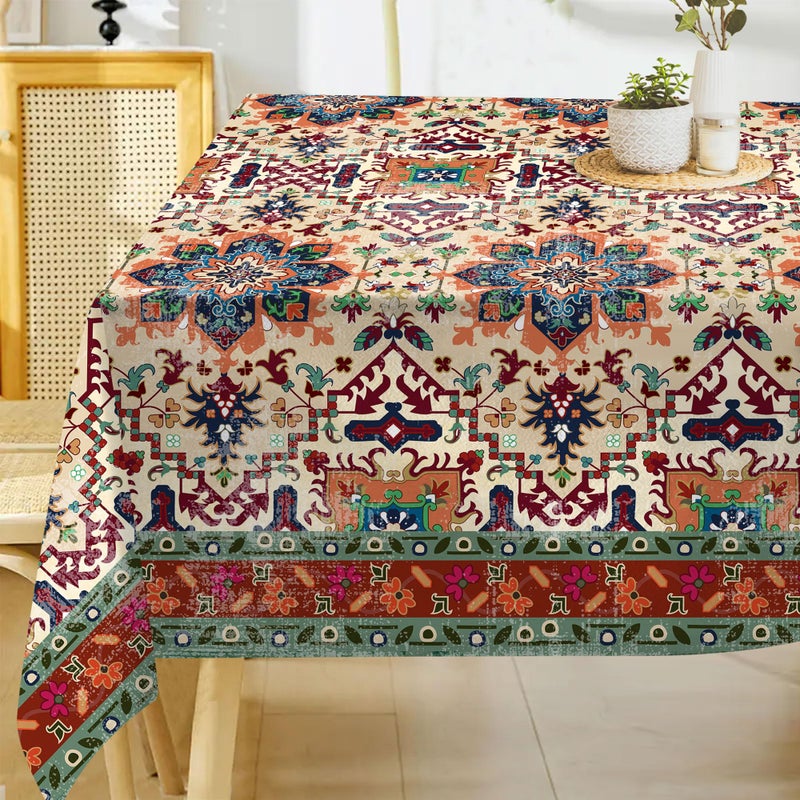 Hexagram Boho Tablecloth 60x84 Inches Rectangle Fall Rustic Vintage Waterproof Table Cloth for Kitchen Home Party Dinner Decorations - Image 1