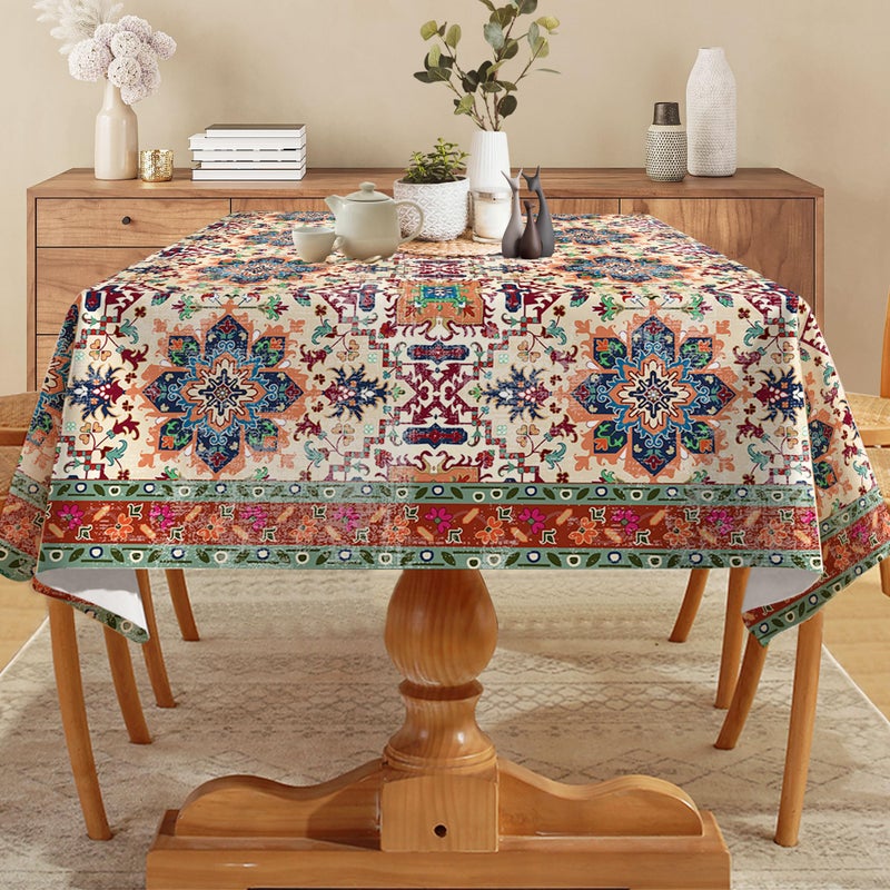 Hexagram Boho Tablecloth 60x84 Inches Rectangle Fall Rustic Vintage Waterproof Table Cloth for Kitchen Home Party Dinner Decorations - Image 2