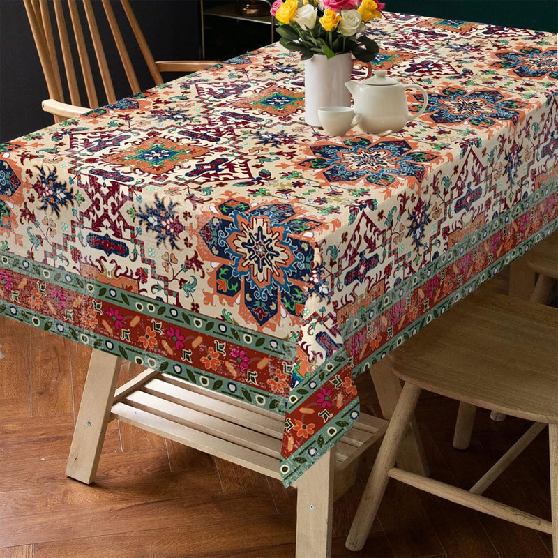 Hexagram Boho Tablecloth 60x84 Inches Rectangle Fall Rustic Vintage Waterproof Table Cloth for Kitchen Home Party Dinner Decorations - Image 5