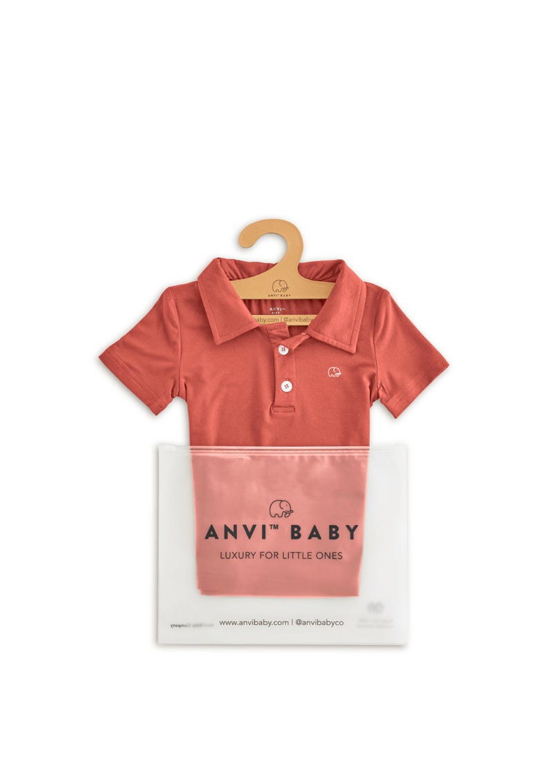Anvi Baby Bamboo Spandex Polo T-Shirt- Maroon  - Image 3