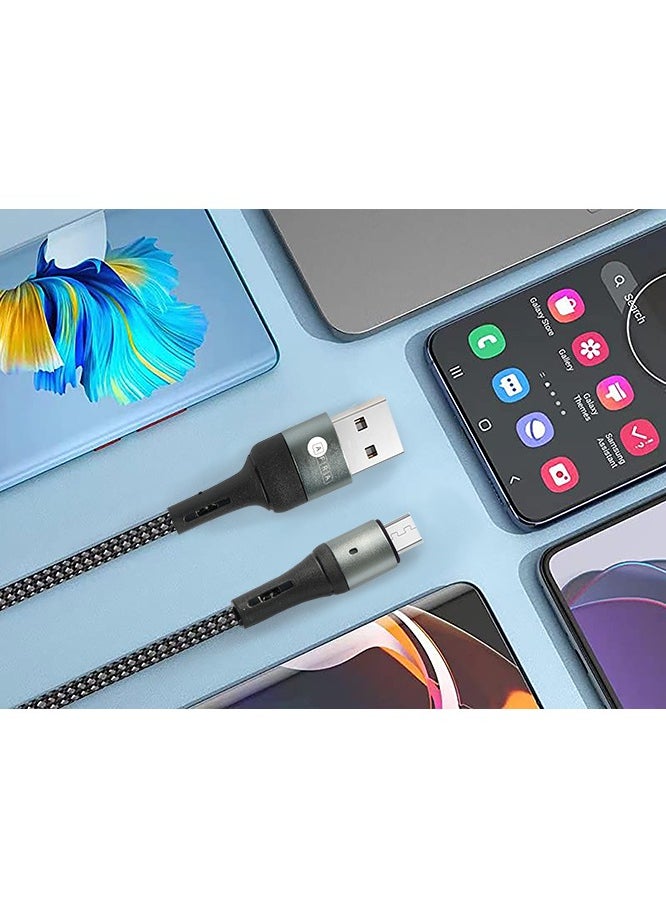 AFRA USB Charging Cable, 2.4A, Nylon-Braided Jacket, With Data Transmission, USB A to Micro-USB, 1 meter length, Durable, Tangle Free, Auto-Disconnect Function, LED Indicator