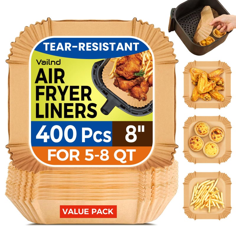 400 Pcs Air Fryer Paper Liners 8 Square Air Fryer Liners Disposable HeavyDuty Parchment Paper for 58 qt Airfryer Basket NonStick  GreaseProof Baking Liner for Oven Pan