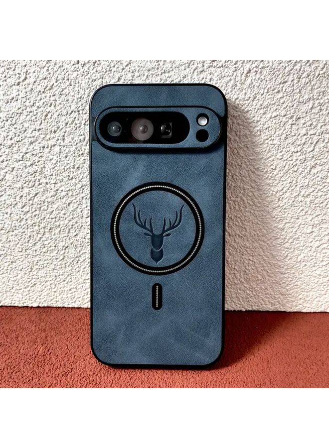 Light Blue Faux Leather Deer Head Phone Case For Google Pixel 7 Anti Fingerprint Wireless Charging Protection - Image 3
