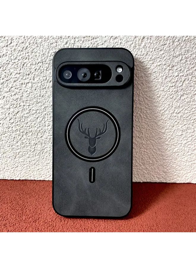 Light Blue Faux Leather Deer Head Phone Case For Google Pixel 7 Anti Fingerprint Wireless Charging Protection - Image 1