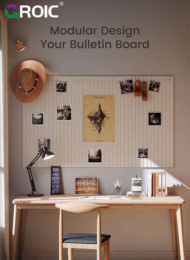 GROIC 6Pcs Large Cork Board, Felt Acoustic Panels, 30x30CM, Self-Adhesive Grooved, Vertical Strip Polyester Fiber Soundproof , Office Cinema Music Room Wall Decor, Felt Wall Backdrop, Dark Camel - Image 5