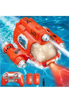 Excefore Remote Control Boat for Kids 6+, 2.4GHz Mini RC Boat with Spray Water Pump and LED Lights, Lakes & Swimming Pool Toys, 2 Rechargeable Batteries (Red)  - Image 1