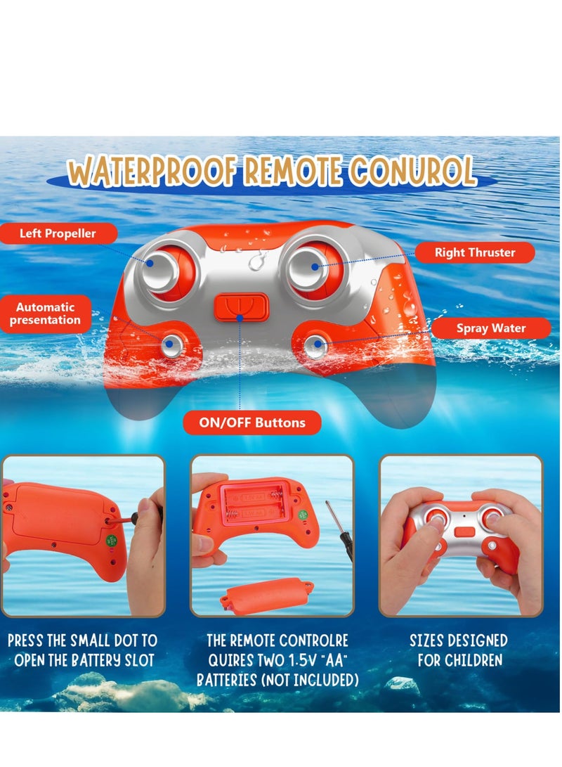 Excefore Remote Control Boat for Kids 6+, 2.4GHz Mini RC Boat with Spray Water Pump and LED Lights, Lakes & Swimming Pool Toys, 2 Rechargeable Batteries (Red) - Image 4