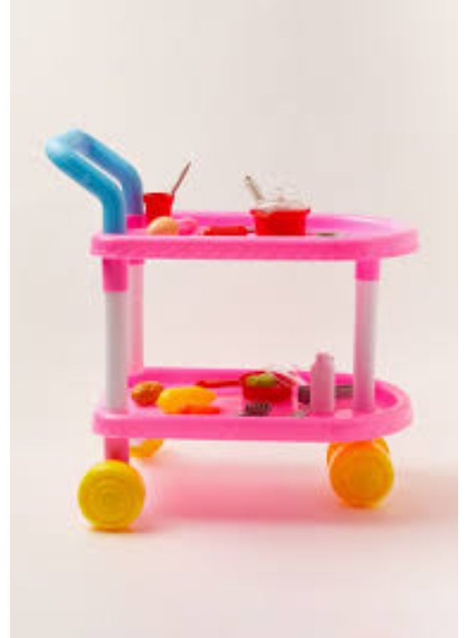 مجموعة عربة مطبخ وردية اللون، مكونة من 46 قطعة، مناسبة للأطفال من سن 3 سنوات فما فوق - عربة مطعم تظاهرية مع أدوات وطعام - Image 3