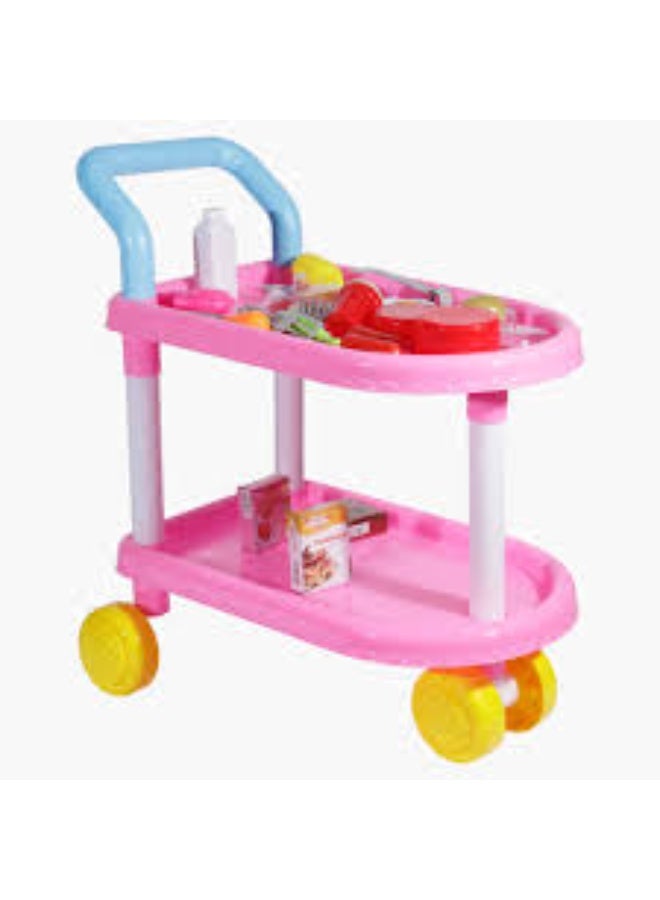 مجموعة عربة مطبخ وردية اللون، مكونة من 46 قطعة، مناسبة للأطفال من سن 3 سنوات فما فوق - عربة مطعم تظاهرية مع أدوات وطعام - Image 5