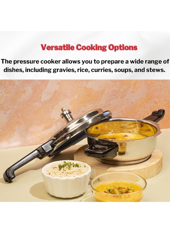 VINOD 18/8 Stainless Steel Pressure Cooker 3.5 Litres | Deep Frypan| Sandwich Bottom | Induction & Gas Stove Friendly | Sturdy Handle|ISI & CE Certified - Image 2