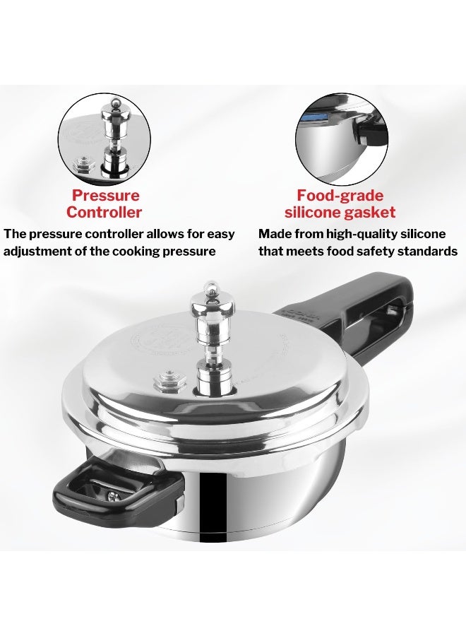 VINOD 18/8 Stainless Steel Pressure Cooker 3.5 Litres | Deep Frypan| Sandwich Bottom | Induction & Gas Stove Friendly | Sturdy Handle|ISI & CE Certified - Image 4