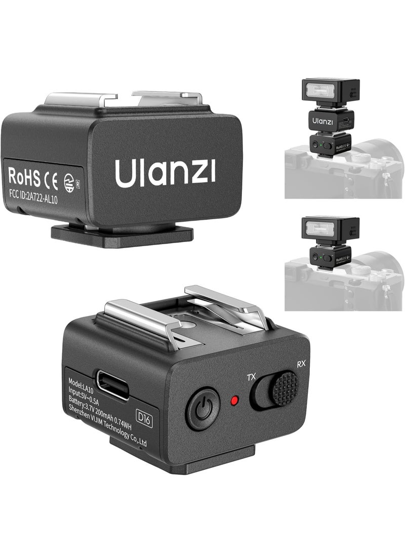 يولانزي جهاز إرسال واستقبال فلاش لاسلكي ULANZI LA10 صغير الحجم لكاميرات DSLR من سوني، كانون، نيكون، فوجي فيلم، وأوليمبوس - يدعم تردد 2.4 جيجا هرتز، وفلاشات خارجية، وقاعدة تثبيت فلاش عالمية، وإعدادات إضاءة متعددة. - Image 1