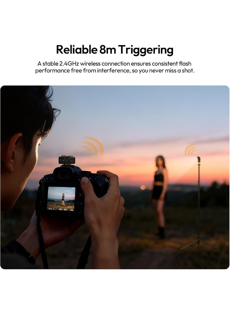 يولانزي جهاز إرسال واستقبال فلاش لاسلكي ULANZI LA10 صغير الحجم لكاميرات DSLR من سوني، كانون، نيكون، فوجي فيلم، وأوليمبوس - يدعم تردد 2.4 جيجا هرتز، وفلاشات خارجية، وقاعدة تثبيت فلاش عالمية، وإعدادات إضاءة متعددة. - Image 4